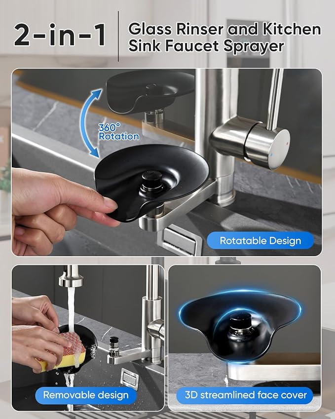 Kitchen Faucet with Cup Washer Pull Down Sprayer Stainless Steel Kitchen Sink Faucet with Deck Plate Glass Rinser Single Hole Brushed Nickel 866-3307SN