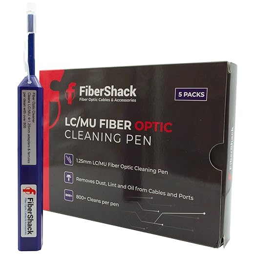 Fibershack - 1.25mm LC Fiber Cleaner Pen - 5 Pack - LC Fiber Optic Cleaning Pen with Dual Action Connector Cleaner & Endface Cleaning Action. Includes Dust Caps