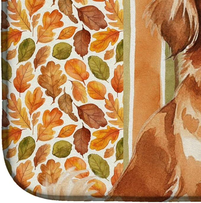 Caroline's Treasures Red Tibetan Spaniel Heirloom Fall Dish Drying Mat Absorbent Dish Drying Mat Pad for Kitchen Counter Dish Drainer Mat for Countertop, 14 x 21", Multicolor