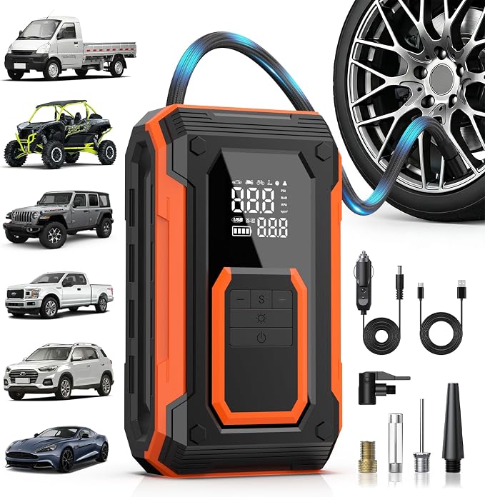 ZSX Tire Inflator Portable Air Compressor, 150PSI Cordless Air Pump for Car Tires, Dual Power - Battery & 12V DC, Portable Air Pump for Car Tires, Pickup Trucks, Jeeps, SUVs & RVs