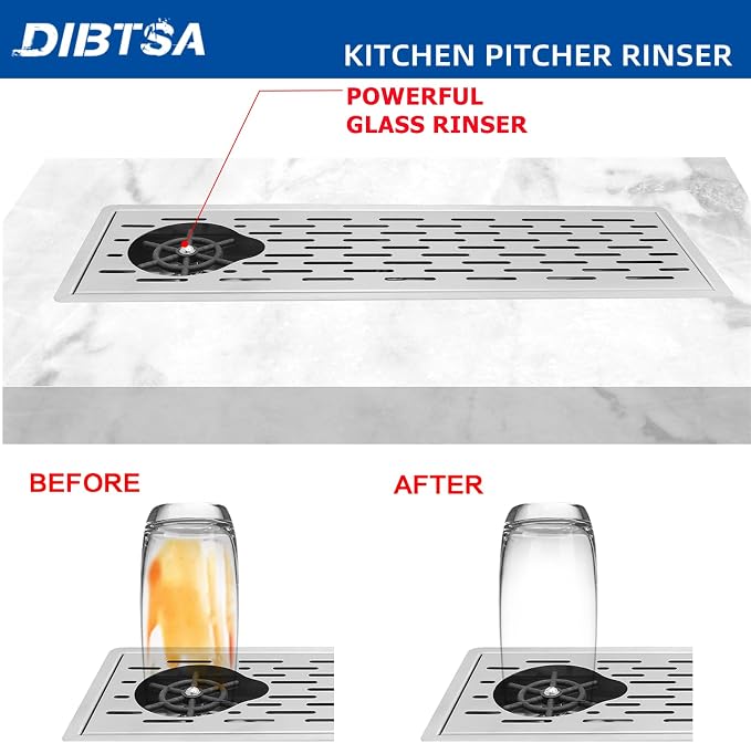 DIBTSA Pitcher Rinser,Stainless Steel Commercial Glass Washers, Countertop Bar Glass Rinser Sink, Extra Large Silver 25.59 x 8.43 x 1.18 inches