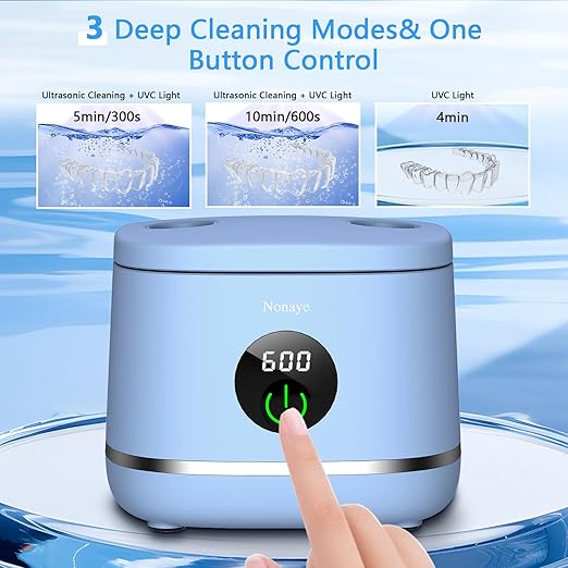 Dental Ultrasonic Retainer Cleaner Machine-45khz, Cleaning for Dentures, Mouth Guards, Aligners, Night Guards, Braces, Toothbrush Heads & Jewelry,Protable UV Retainer Cleaning Pod for Home &Travel