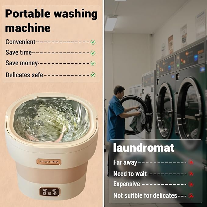 Garvee 12L Mini Portable Washing Machine and Dryer, Folding Compact Small Washer Fully Automatic 3 Cleaning Modes Collapsible Camping Washer for RV Dorm Travel Hotel Laundry