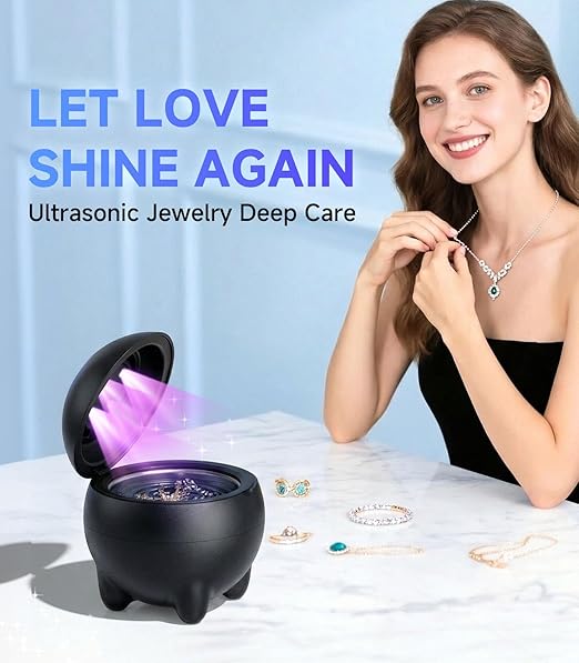 Ultrasonic Jewelry Cleaner Machine, 45KHz Retainer Cleaner Ultrasonic Professional for Aligner, Mouthguard, Ring, Earrings Sterling Silver Deep Cleaner with 4 Modes, Low Noise, 304Stainless Steel Tank