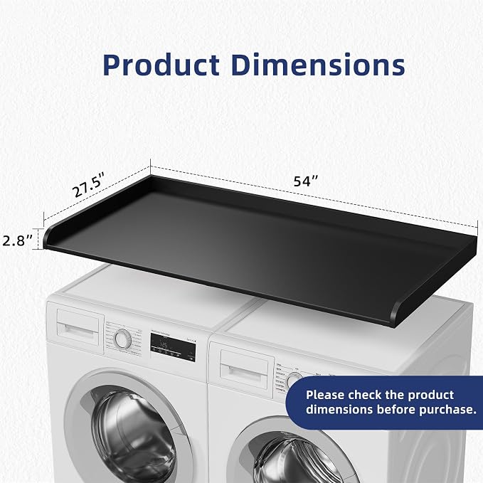 Memobarco Washer Dryer Countertop, 54" Width x 27.5" Depth Laundry Countertop Organization, Wooden Washer and Dryer Topper for Folding, Sorting & Ironing, Easy to Install, Black