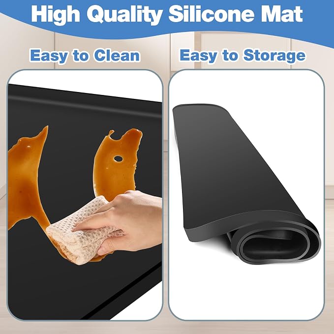 ToLanbbt 2P Mini Fridge Silicone Mat, 24" x 24" x 0.8" Mini Fridge Drip Tray Under Refrigerator Mat Carpet Floor Protector, Leak-Resistant Portable AC Pan for Washing Machine Dishwasher Dryers, Black