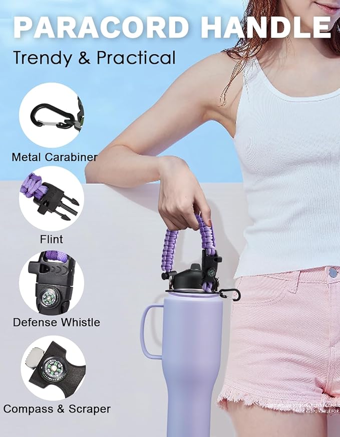 40oz Water Bottle Stainless Steel Keep Cold-48H Hot-24H, Leak Proof Insulated Water Bottle with Straw, Spout Lid, Paracord Handle, Carrier Bag, Travel Mug Tumbler that Fit in any Car Cup Holder