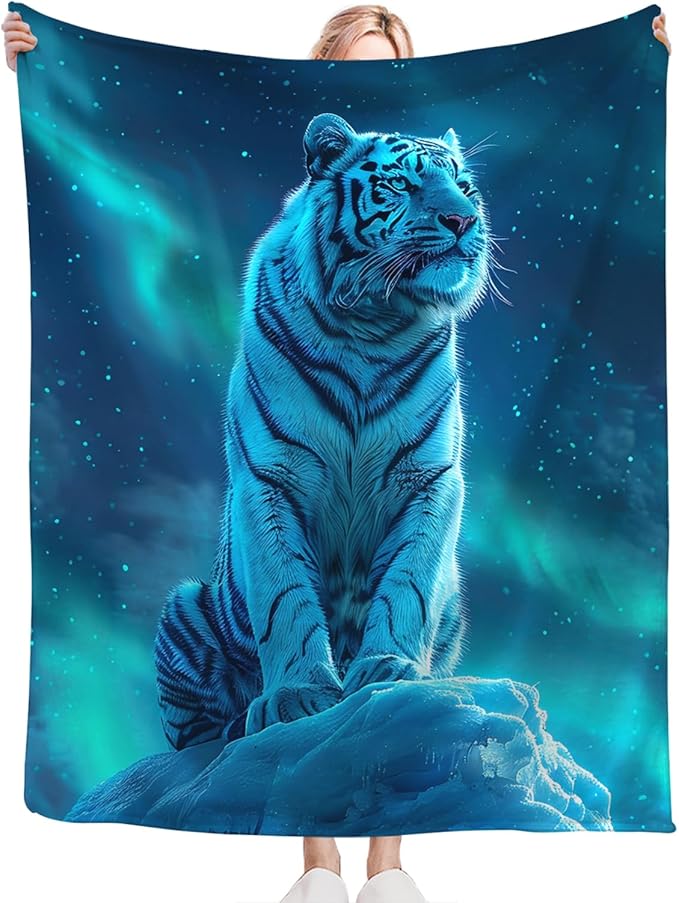 Tijuboni White Tiger Throw Blanket Tiger Gifts for Girls Boys Women Men Kids Adults Soft Flannel Fleece Blanket for Couch Sofa Bed Home Decor 40"x50"