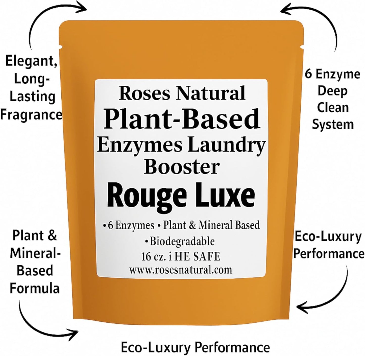 Natural Enzyme Laundry Booster – Rouge Luxe | 6 Enzymes | Deep Clean System | Luxury Amber & Musk Scent | Biodegradable • HE Safe • Eco-Friendly | 16 oz | Made in USA