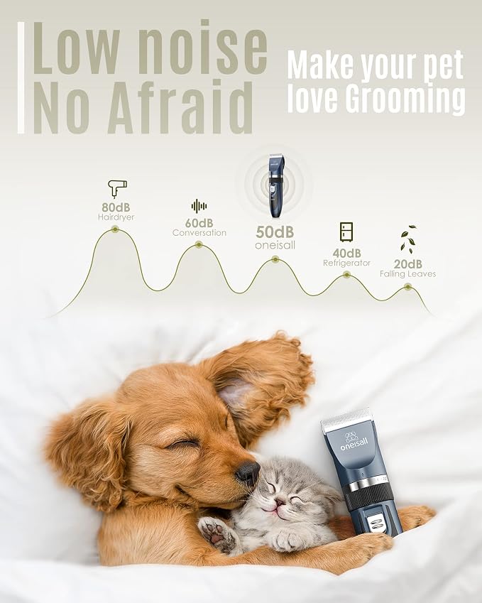oneisall Dog Shaver Clippers Low Noise Dog Nail Grinder and Paw Trimmer Kit