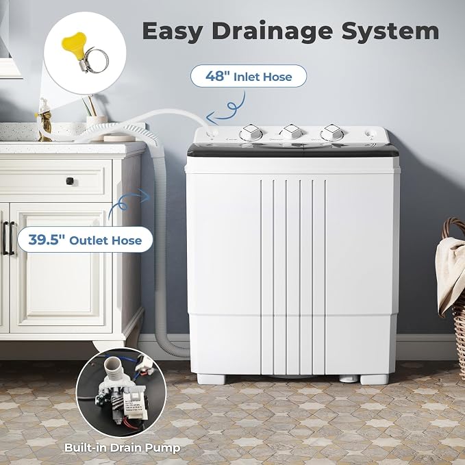 Giantex Portable Washing Machine, 20 LBS Washer & Spinner Combo with Built-in Drain Pump & Time Control, Compact Twin Tub 12 LBS Washing & 8 LBS Spin Drying for Apartment Dorm RV (Black+White)