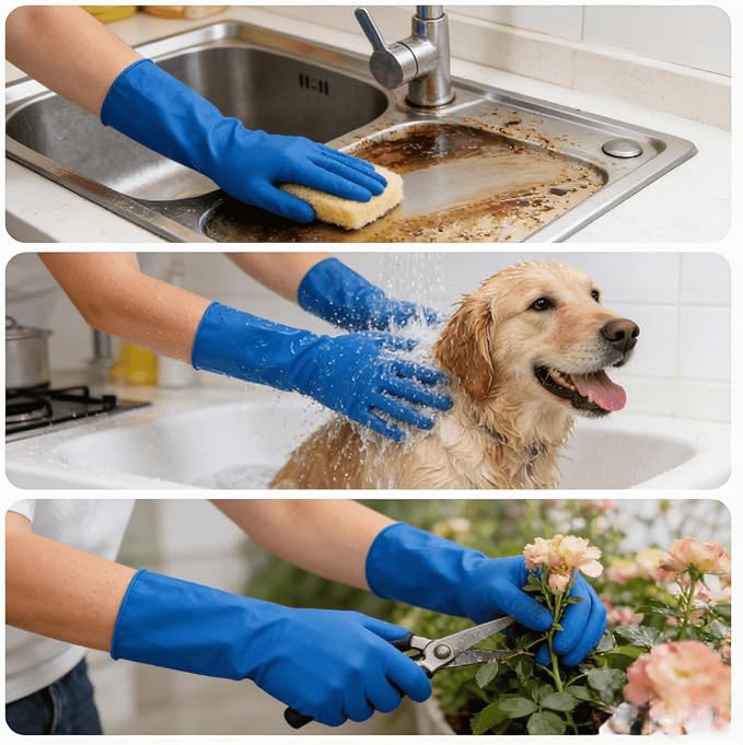 16 inch Nitrile Disposable Gloves Long Sleeved Blue 6Mil Durable Waterproof Latex Free Cleaning Dishwashing 50PCS