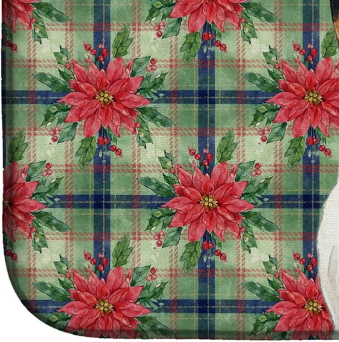 Caroline's Treasures Tricolor Rat Terrier Christmas PoinsettIas Dish Drying Mat Absorbent Dish Drying Mat Pad for Kitchen Counter Dish Drainer Mat for Countertop, 14 x 21", Multicolor