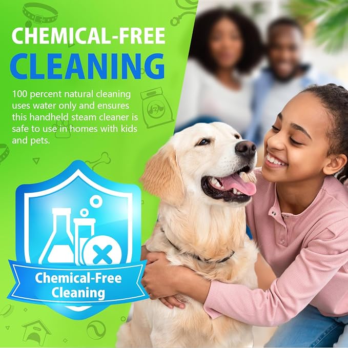 Steam Cleaner for Home, 1050W Pressurized Handheld Steam Cleaner for Deep Cleaning, Powerful Grease Removal, Chemical Free Steamer for Cleaning with Safety Lock & 10 Tools for Kitchen Bathroom (Green)