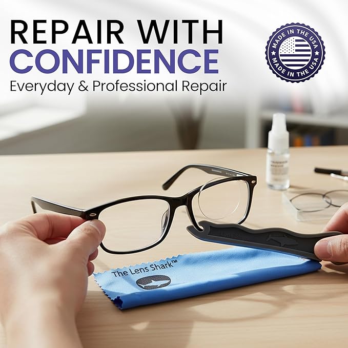 The Lens Shark™ | Advanced Eyeglass Repair Tool for Effortless Lens Removal & Insertion | Ergonomic, Durable Nylon Design | Essential for Glasses Repair Kit | Includes Protective Microfiber Cloth