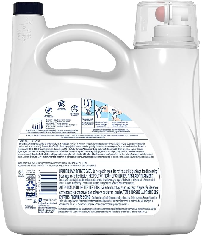 Tide Free & Gentle Liquid Laundry Detergent, 107 loads 154 fl oz, HE Compatible