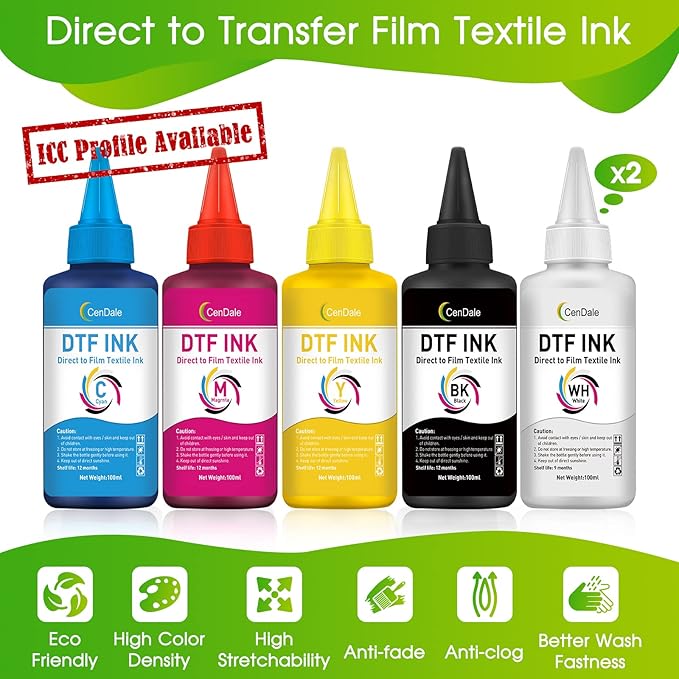 CenDale Premium DTF White Ink - No Sediment White DTF Ink for Epson ET-8550, L1800, XP15000, L800, R2400, R350, P400, P800 DTF & DTG Printers, Clog-Resistant Formula, Smooth Ink Flow(500ml)