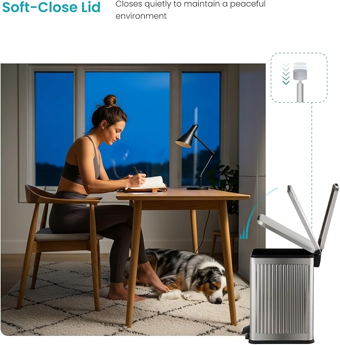 Home Zone Living 3 Gallon Small Trash Can with a Lid and Step Pedal, Stainless Steel with Slim Ribbed Design for Home and Office, Silver, 10 Liters
