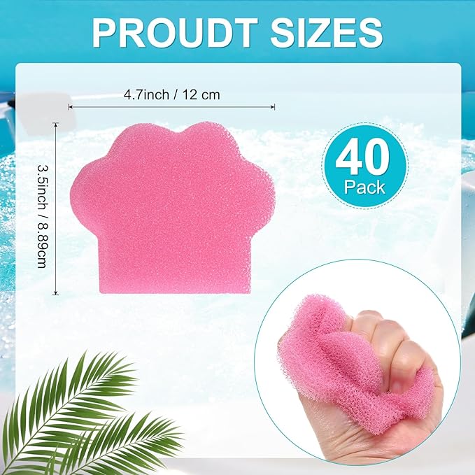 M METERXITY 2-Pack Hot Tub Scum Absorber, 9x12 Cm/3.5x4.7 Inch Sponge Cat Paw Pattern Scum Balls for Spa, Bathtub and Swimming Pool to Soak Up Oils Bathtub Accessories [Pink]