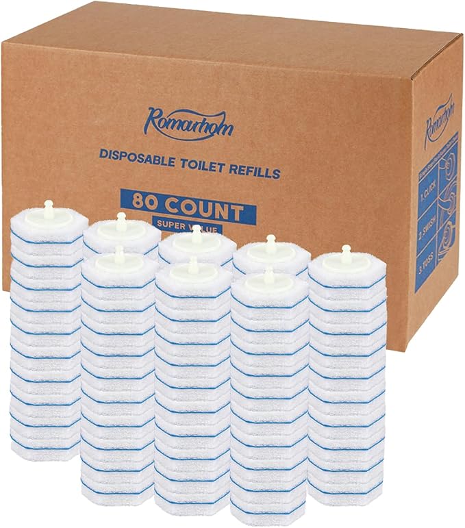 80-pcs Toilet Brush Wand Refills, Compatible with Clorox and Most Toilet Brushes, Disposable Wand Heads (Package May Vary)