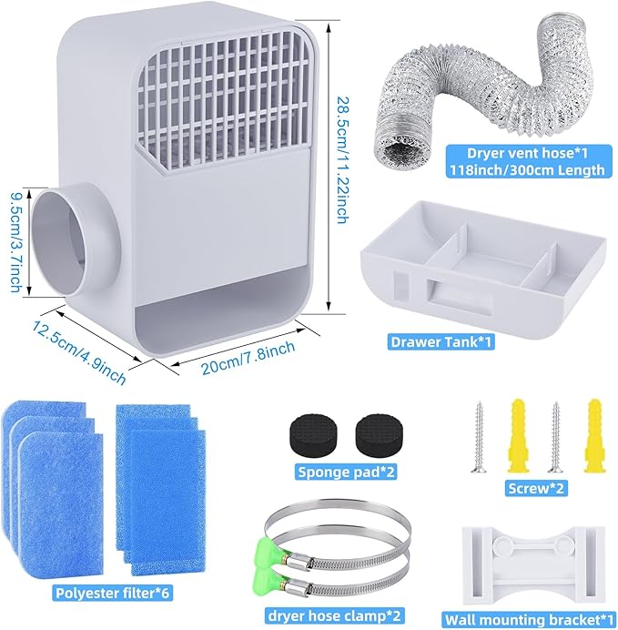 2025 New Upgraded Indoor Dryer Vent Kit for Electric Clothes Dryer, 3-in-1 Indoor Dryer Lint Trap with 6 Polyester Filter&10ft Dryer Vent Hose,Enhance Air Quality,Energy Efficient Water Drawer System