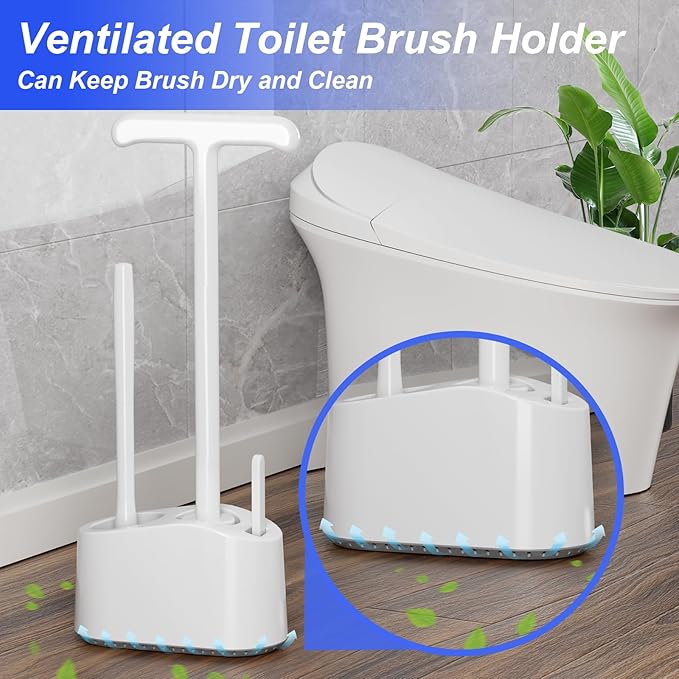 3 in 1 Toilet Brush and Plunger Set，Extended Handle Plunger,Heavy Duty Toilet Bowl Brush and Holder Hidden Toilet Plunger and Brush Set,Bathroom Cleaning Supplies (Pure White)
