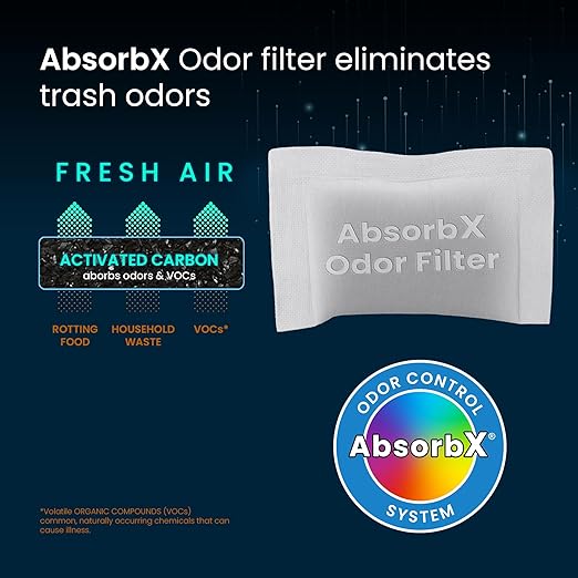 iTouchless Official AbsorbX 3-Pack Trash Can Odor Filters Activated All Natural Charcoal Odor Absorber Air Freshener Deodorizer Stops Garbage Smells for 8 Gallon & Larger Garbage Bins with Compartment