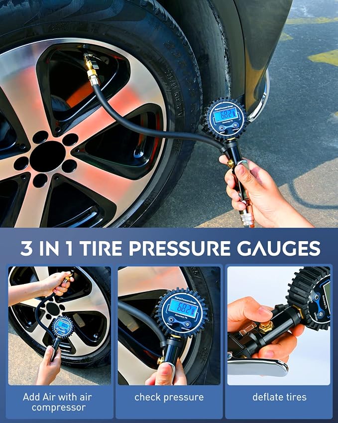 Nilight - 50057A Digital Tire Inflator Deflator with Pressure Gauge 250 PSI Air Chuck and Compressor Accessories with Rubber Hose and Quick Connect Coupler for 0.1 Display Resolution