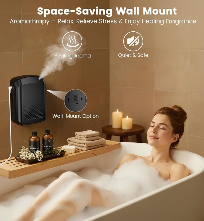 Waterless Essential Oil Diffuser 3000 Sq.Ft Coverage for Large Home Hotel Office, 400ml Cold Air Scent Machine for Aromathrapy, Bluetooth App Control, Quiet Aroma Diffuser Wall Amount