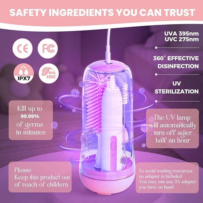 Electric Bottle Brush Cleaner,Rechargeable Baby Bottle Cleaning kit with Formula Mixer, Silicone Nipple&Straw Brush, Soap Dispenser, Drying Rack-IPX7 Waterproof,Long Battery Life for Home & Travel