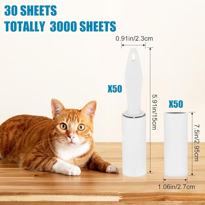 Hushee 50 Pack Mini Lint Rollers for Travel, 3000 Sheets Portable Travel Size Lint Roller Bulk Small Pet Hair Remover for Couch Furniture Clothes 5.9 x 1.1 (White)