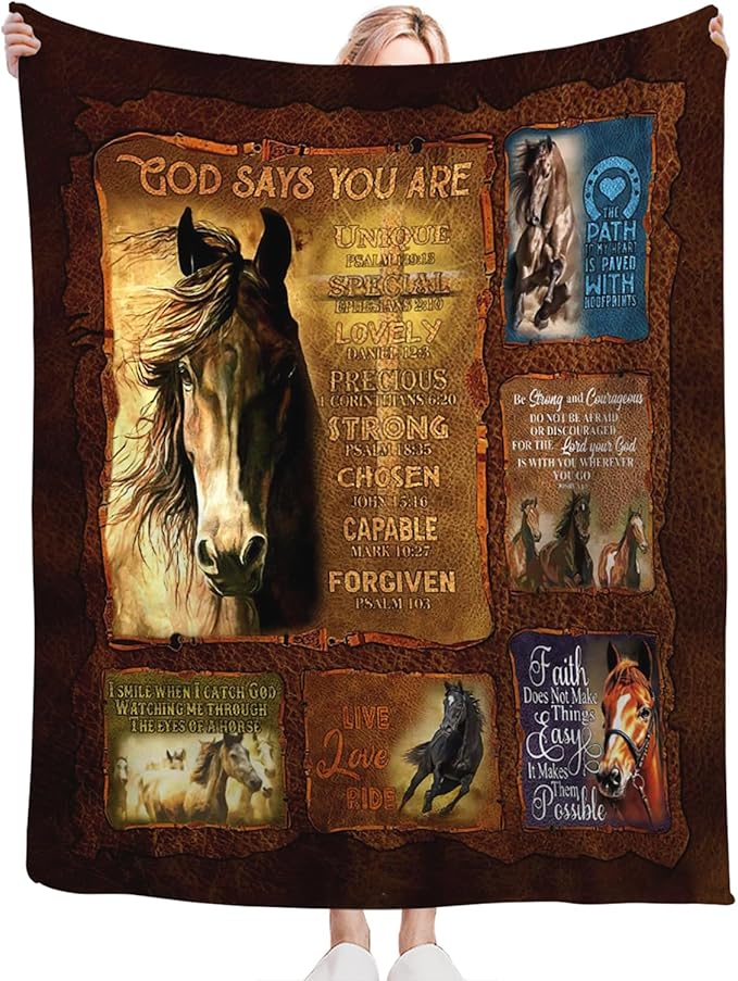 Tijuboni Horse Throw Blanket Christian Religious Gifts for Girls Boys Women Men Kids Adults Soft Flannel Fleece Blanket for Couch Sofa Bed Home Decor 50"x60"