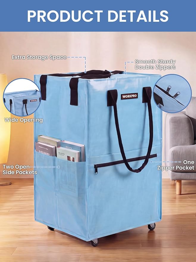 WORKPRO Large Rolling Grocery Bag, 36-Gallon Tote with 5 Wheels, 110 lbs Capacity, Dual Carry, Wide Zipper & Extra Storage for Shopping, Laundry & Moving