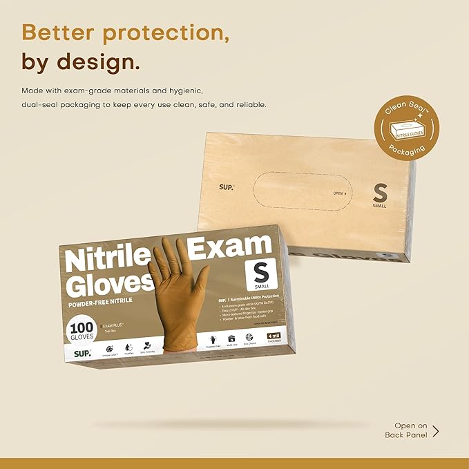 SUP Nitrile Exam Gloves, Powder-Free Latex-Free Food Safe Food Prep BBQ Cooking Cleaning Medical Disposable Glove, Tan 1000Ct