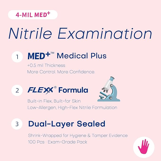 Supmedic Nitrile Exam Gloves, 4 Mil 1000 Ct, Powder-Free Latex-Free Cooking Food-Safe Disposable Medical Gloves, Rose Orchid