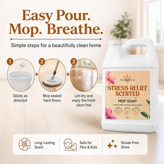 NOYATECH Floor Cleaner Concentrate Gallon - Hardwood, Tile & Stone - Mop Soap All Types - Non-Toxic, Pet & Kid Safe - Made in USA