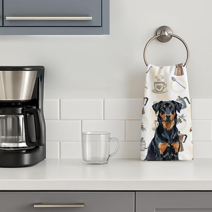 Caroline's Treasures Beauceron Coffee Bar Kitchen Towel Velour Plush Front and Cotton Loop Back Machine Washable