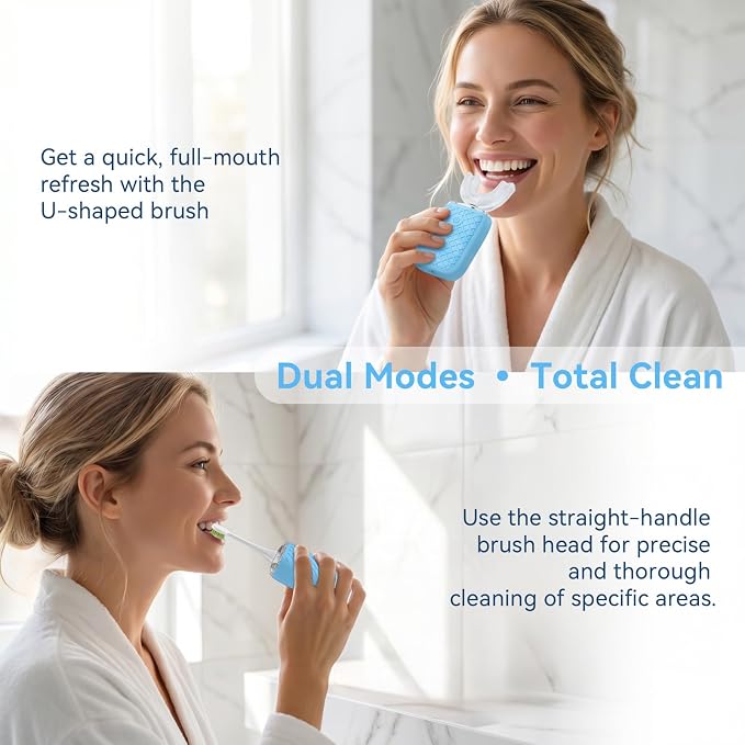 Sonic Electric U Shaped Toothbrush for Adults, Automatic Full Mouth Cleaning Toothbrush, 360° Stain Removal, IPX7 Waterproof Rechargeable, 3 U-Shape & 2 Straight Brush Heads