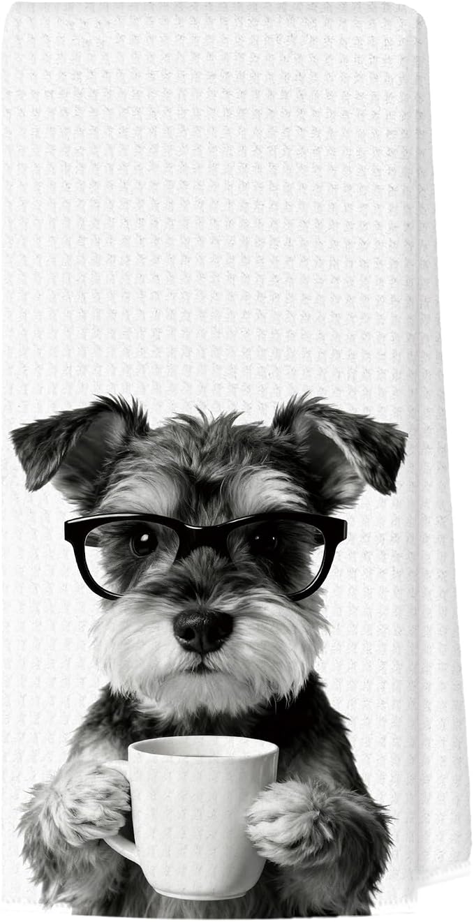Funny Schnauzer Kitchen Towels, Dog Kitchen Accessories, Dog Chef Gifts for Women Decorative Hand Towels for Kitchen Decor, Coffee Lovers Gifts Dish Tea Towel, 16x24 Inch