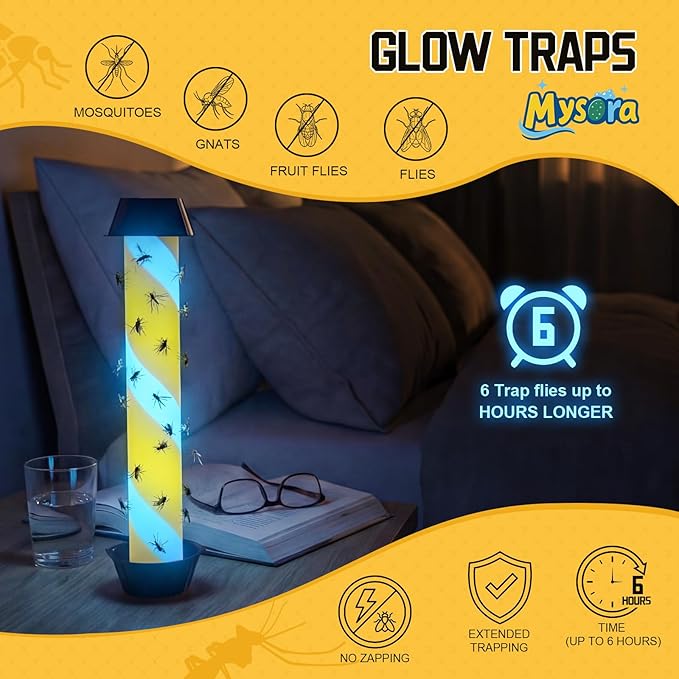 8 Pack Glow in the Dark Fly Sticks Outdoor & Indoor Sticky Fly Traps with Blue Fluorescent Night Attraction Light-Absorbing UV for Mosquitoes Flies Waterproof Hanging Catcher (Black)