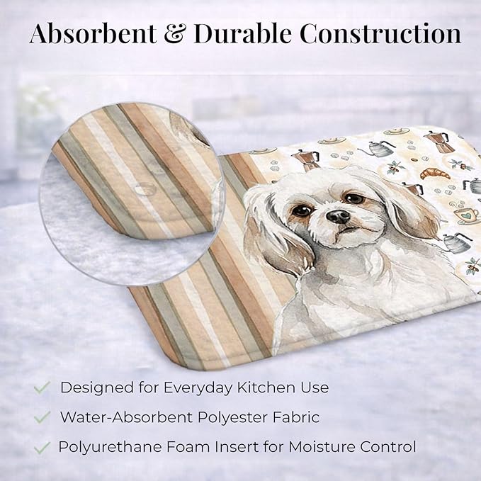 Caroline's Treasures White Tibetan Spaniel Coffee Bar Dish Drying Mat Absorbent Dish Drying Mat Pad for Kitchen Counter Dish Drainer Mat for Countertop, 14 x 21", Multicolor