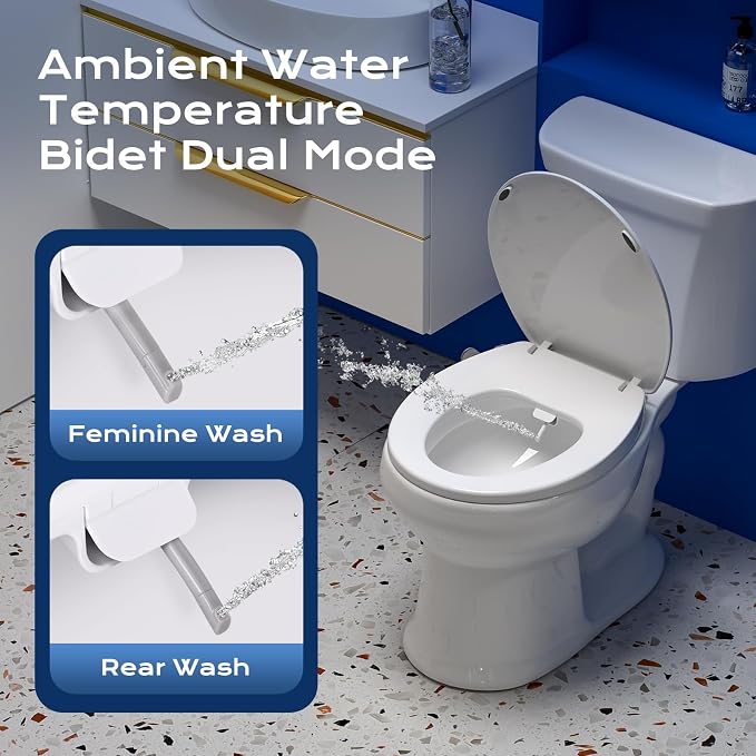 Clirass Round Heated Toilet Seat with Night Light, Three Temperature Settings Heated Seat,70 in Power Cord, Fit Round Toilet, Cold Water Bidet Function Toilet Seat With Slow Close