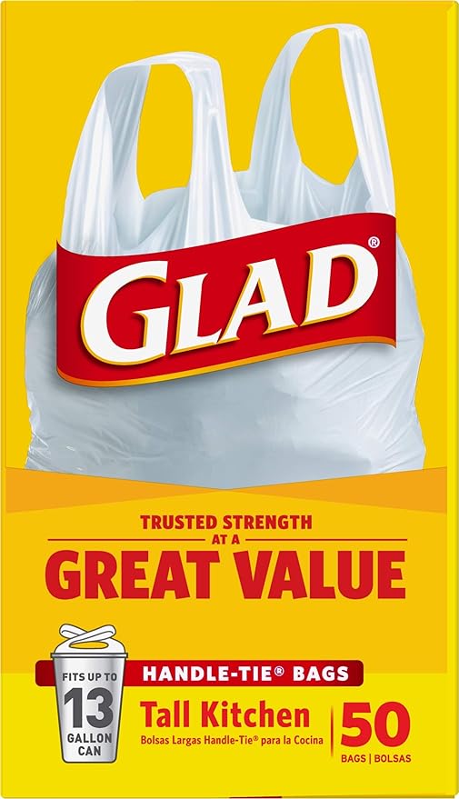 Glad Tall Handle-Tie Kitchen Trash Bags - 13 Gallon - 50 Count - 4 Pack (Packaging May Vary)