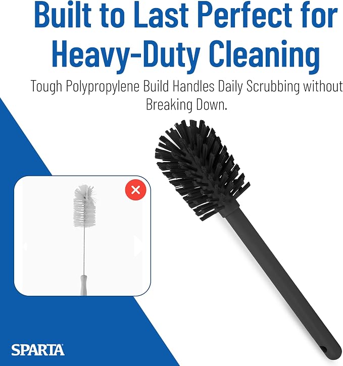 SPARTA 12 Inch Bottle Brush with Polyester Bristles and Plastic Handle, Color Coded, Large Round Head Cleaner for Bottles Jars and Food Service Equipment, Black