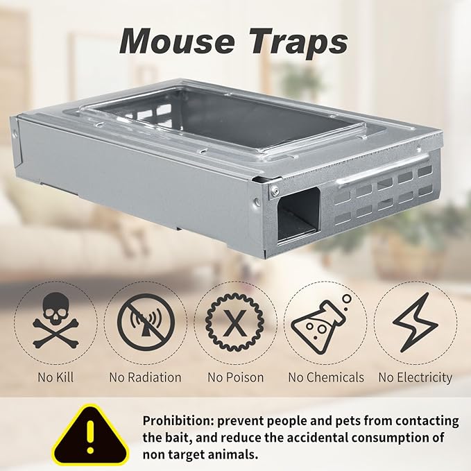 Qualirey 4 Pack Multi Catch Mice Trap Clear Top Humanized Mouse Trap Rodent for Indoor Outdoor Rat Control Pet and Security (6.3 Inch,Silver)