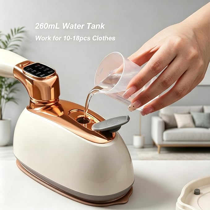 Garment Steamer for Clothes 1400W Portable Travel Steamer 180°Rotating Handle lancha a Vapor Para Ropa with LCD Display Handheld Wrinkle Remover, 260mL Water Tank, 8 Steam Models, Beige