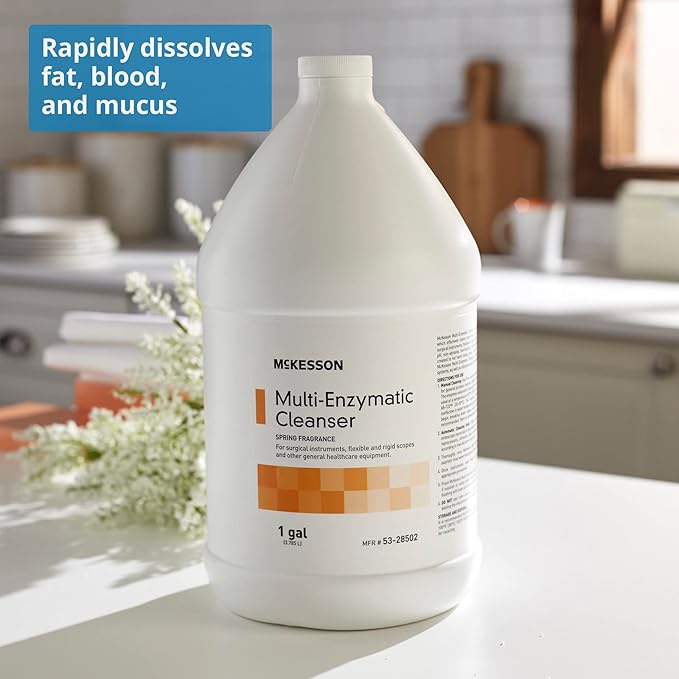 McKesson Multi-Enzymatic Cleanser for Surgical Instruments & General Healthcare Equipment, 1 Gallon [Pack of 1] Spring Fresh