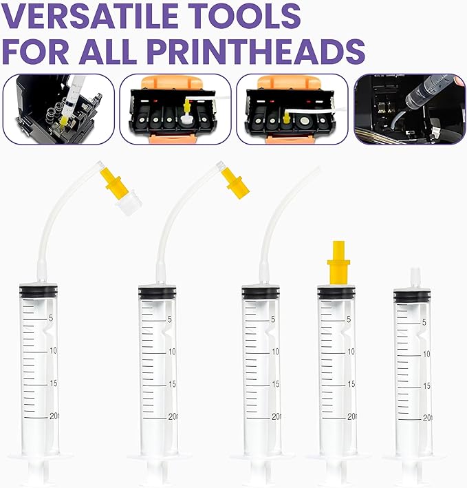 Best Printer Cleaning Kit for Epson, HP | Brother Inkjet Printhead Cleaning Kit | Inkjet Printer Head Cleaner | Printer Head Cleaning Kit with LARGE 20ml Syringe - 100ml Printer Cleaning Fluid