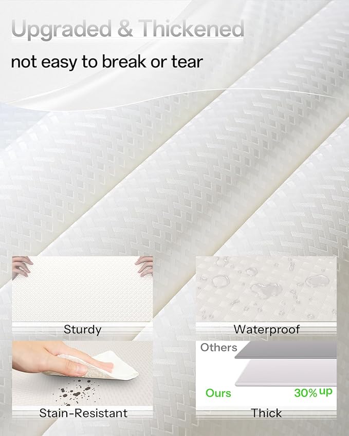 Shelf and Drawer Liner for Kitchen Cabinet, Non-Adhesive 18in x 360in Waterproof Contact Paper Refrigerator Liners Thickened Durable EVA Material Non Slip Mat for Dresser Cupboard Pantry Protector