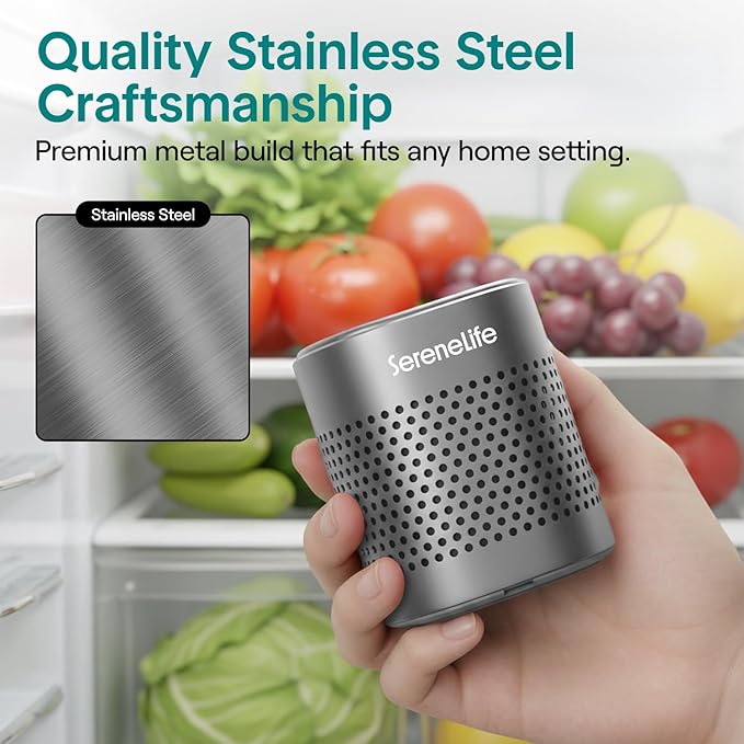 SereneLife Fridge Deodorizer & Odor Eliminator, Multi-Use Refrigerator Deodorizer Aluminum Pod for Freezer, Closet, Car, Shoes & Enclosed Spaces, Compact, Reusable & Lasts Up to 10 Years (Gray)